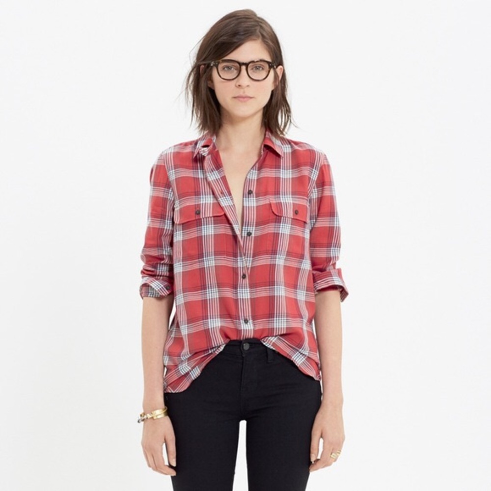 Madewell Ex-boyfriend Cherry Plaid Oversized Shirt